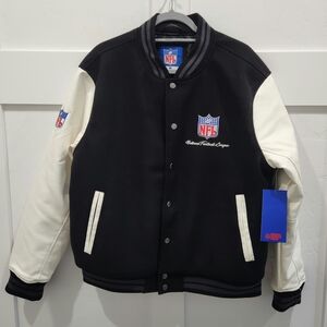New Men's NFL Black and White Varsity Bomber Jacket